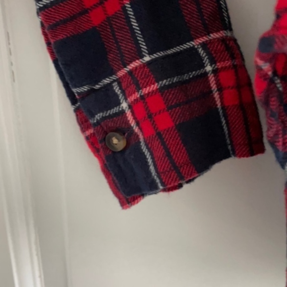 Hollister Red and Blue Plaid Flannel Button-Up Shirt - Picture 3 of 8